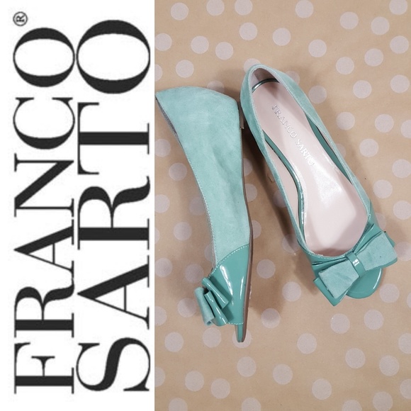 Franco Sarto Shoes - FRANCO SARTO Suede and Patent Peep Toe Bow Flats